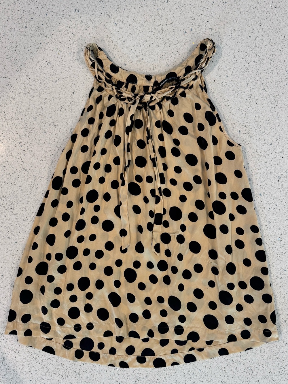 Silk Black and Tan Flowy Polka Dot Tank